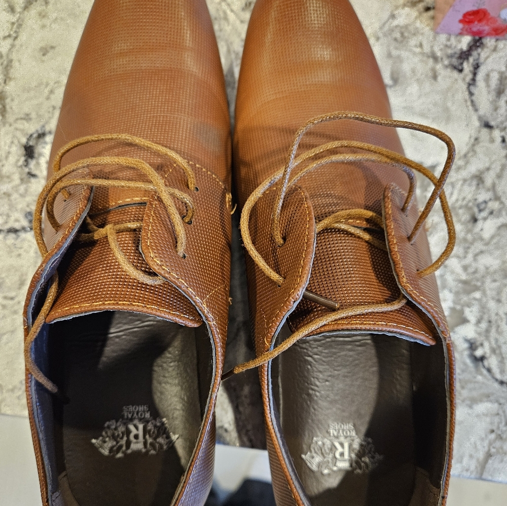 Mens Royal Shoes Leather Brown Pointy Toe Size 10.5